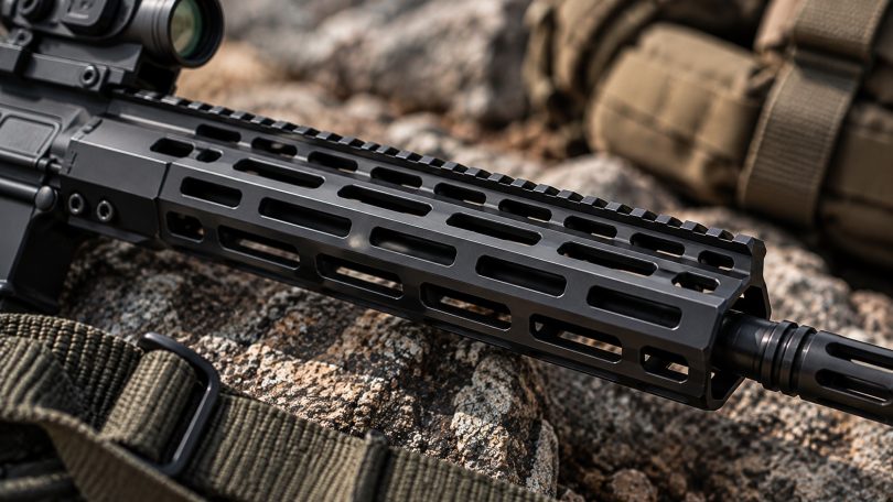 AR-15 free-float handguard with M-LOK slots and top Picatinny rail